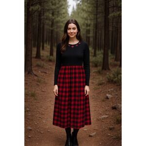 Storybook Heirlooms Vintage Plaid Long Sleeve Dress‎ Roses Size L Buffalo Check